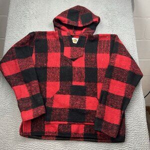 Earth Ragz Hoodie Medium Men Red Buffalo Plaid Pullover Oversized Surf Rasta